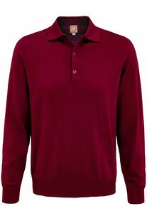 MAERZ Polo-Pullover bordeaux aus Merinowolle