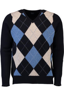 WILLIAM LOCKIE Lambswool Rauten-Pullover marine