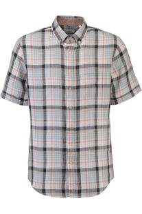BRAX Leinen Hemd Dan hellbraun kariert Slim Fit kurzarm