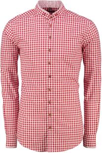 OS TRACHTEN Hemd rot kariert Slim Fit Langarm Stehkragen