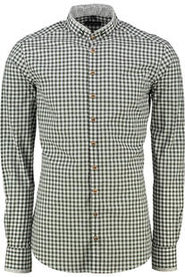 OS TRACHTEN Hemd gr�n kariert Slim Fit Langarm Stehkragen