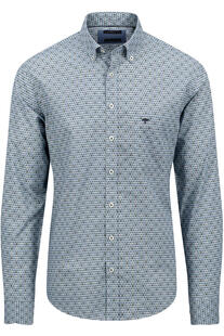 FYNCH HATTON Hemd blau/gr�n gemustert Regular Fit Langarm Button-Down