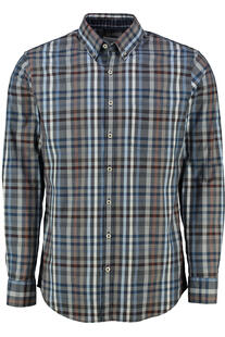 BRAX Hemd Daniel blau/braun kariert Modern Fit Langarm Button-Down