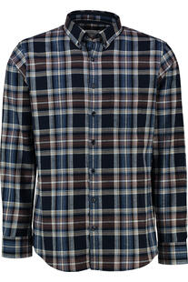 BRAX Light Flanell Hemd Daniel blau/braun kariert Modern Fit Langarm Button-Down