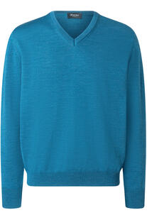 MAERZ V-Ausschnitt Pullover blau extra feine Merinowolle