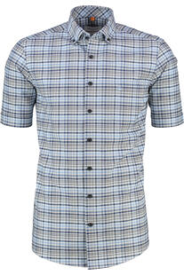 REDMOND Oxford Karo Hemd blau kariert Comfort Fit Kurzarm