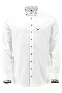 OS TRACHTEN Hemd weiss/t-gr�n Slim Fit Langarm