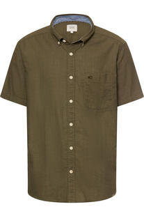 camel active Hemd deep olive gestreift Regular Fit Kurzarm