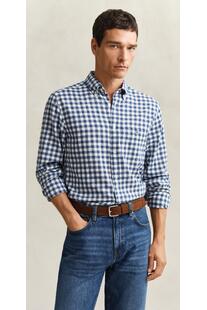 GANT Gingham Leinen Hemd vintage blue kariert Regular Fit Langarm