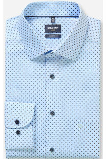 OLYMP City Hemd Luxor bleu gemustert Modern Fit Langarm