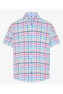 BRAX Karo Hemd Dan raspberry kariert Modern Fit Kurzarm