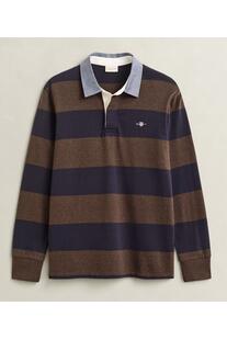 GANT Heavy Rugger Polo Shirt black brown melange gestreift Regular Fit Langarm