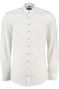 OS TRACHTEN Streifen Hemd weiss/mittelbraun gestreift Slim Fit