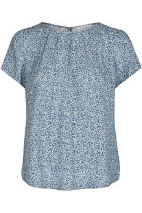 h.moser Bluse Grins blau gebl�mt mit edlen Falten am Ausschnitt