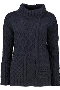 ARAN Rollkragen-Pullover marine im typischen Irland Aran Strick