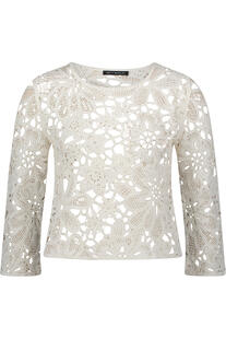 BETTY BARCLAY Pullover white 3/4-Arm im floralen Ajourstrick