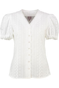 BERWIN Bluse wei� Kurzarm mit allover Lochstickerei und V-Ausschnitt