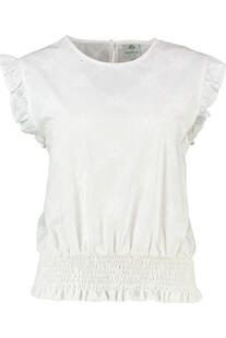 BERWIN Bluse wei� Kurzarm mit Stickerei und Fl�gel�rmel
