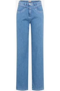 RAPHAELA BY BRAX Jeans Laura Flared bleached hellblau gestreift Slim Fit mit Magic-Dehnbund