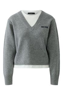 OUI Pullover steel grey mit Kontrastabsetzung