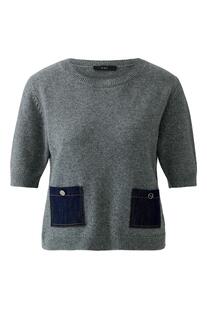 OUI Pullover grey Kurzarm mit Denim-Details