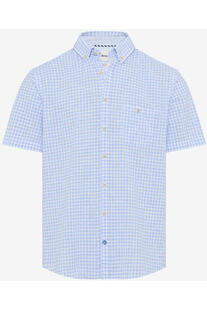 BRAX Hemd hellblau kariert Modern Fit Halbarm