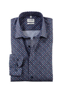 OLYMP Level Five gemustertes Hemd langarm Slim Fit marine