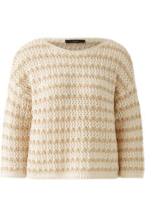 OUI L�ssiger Sommerpullover in aufwendiger Stricktechnik white camel gestreift 7/8-Arm