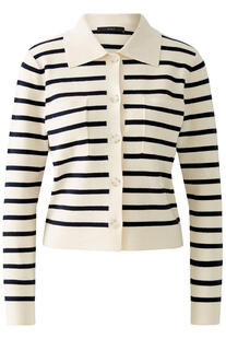 OUI Feinstrickjacke mit wertigen, dekorativen Kn�pfen white blue gestreift Slim Fit Langarm