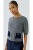 Vorschaubild zu OUI Pullover grey Kurzarm mit Denim-Details, 6