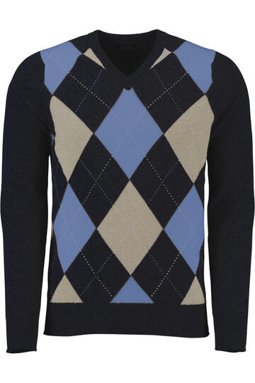 WILLIAM LOCKIE Lambswool V-Ausschnitt Pullover Argyle navy