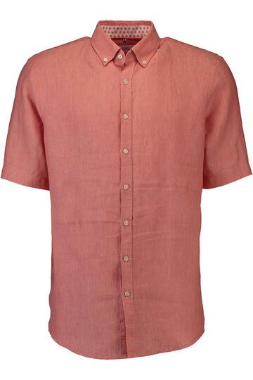 BRAX Leinen Hemd Dan pfirsich kariert Slim Fit kurzarm