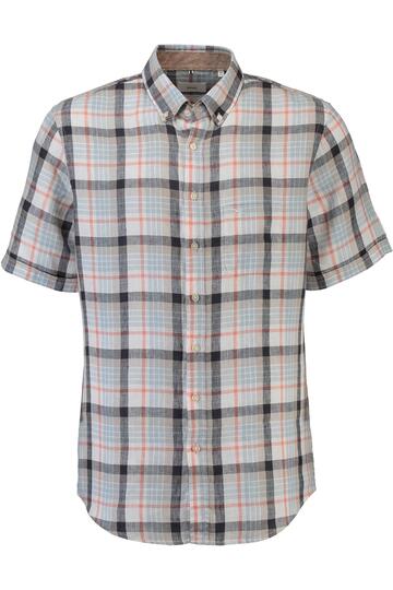 BRAX Leinen Hemd Dan hellbraun kariert Slim Fit kurzarm