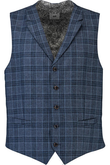 ATELIER TORINO Weste blau kariert mit Leinen
