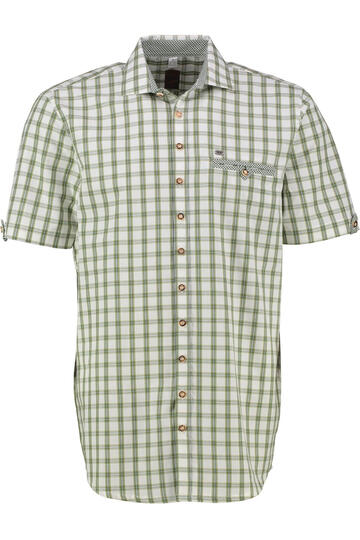 OS TRACHTEN Hemd khaki kariert Regular Fit Kurzarm