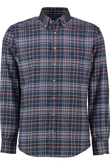 FYNCH HATTON Leicht Flanell Hemd blau/rot kariert Regular Fit Langarm