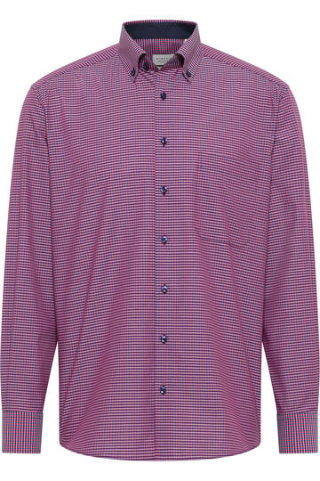 ETERNA Karo Hemd bordeaux kariert Comfort Fit Langarm Button-down