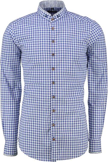 OS TRACHTEN Hemd blau kariert Slim Fit Langarm Stehkragen
