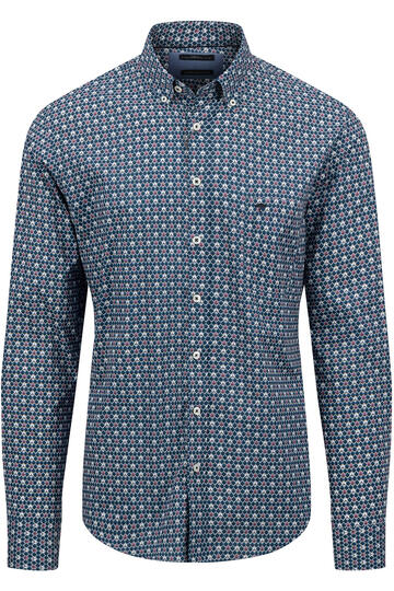 FYNCH HATTON Hemd blau/rot gemustert Regular Fit Langarm Button-Down