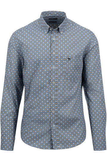 FYNCH HATTON Hemd blau/gelb gemustert Regular Fit Langarm Button-Down
