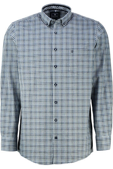 REDMOND Hemd blau kariert Comfort Fit Langarm Button-Down