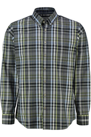 BRAX Hemd Daniel blau/gr�n kariert Modern Fit Langarm Button-Down