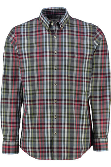 BRAX Hemd Daniel blau/rot kariert Modern Fit Langarm Button-Down