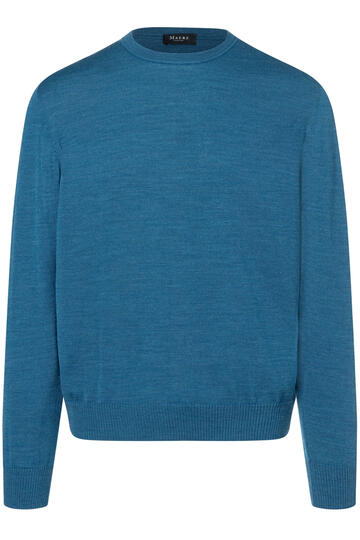 MAERZ Rundhals Pullover blau extra feine Merinowolle