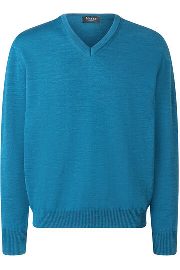 MAERZ V-Ausschnitt Pullover blau extra feine Merinowolle