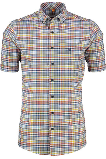 REDMOND Oxford Karo Hemd terra kariert Comfort Fit Kurzarm