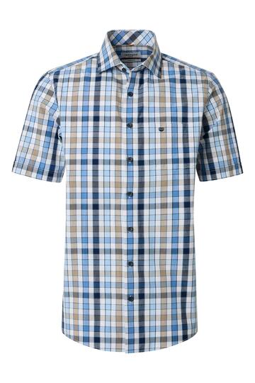 REDMOND Karo Hemd blau kariert Comfort Fit Kurzarm