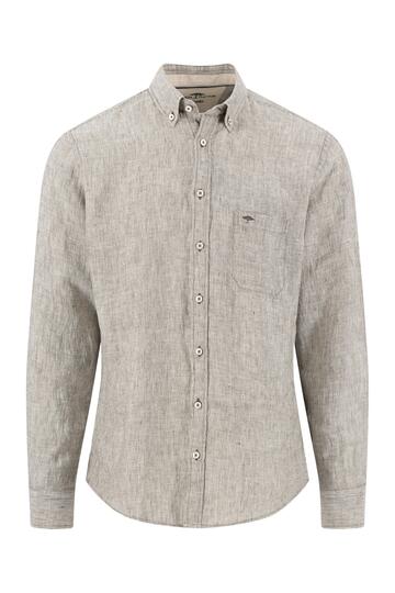 FYNCH HATTON Leinen Hemd dark khaki Casual Fit