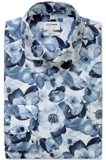 OLYMP Business Hemd Level 5 bleu gebl�mt Body Fit Langarm