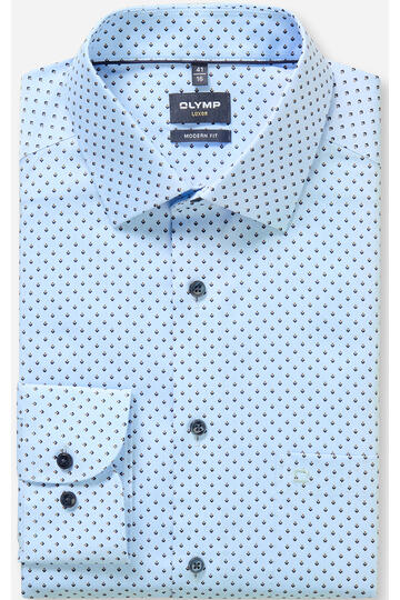 OLYMP City Hemd Luxor bleu gemustert Modern Fit Langarm